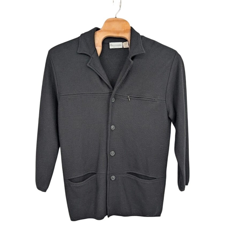 Belvedere Men's Knitted‎ Wool Blend Cardigan Sweater Blazer Black sz L